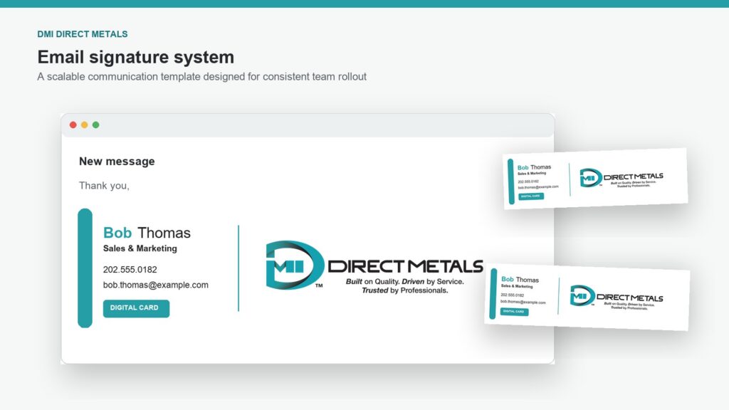 DMI Direct Metals coordinated email signature templates for team communication