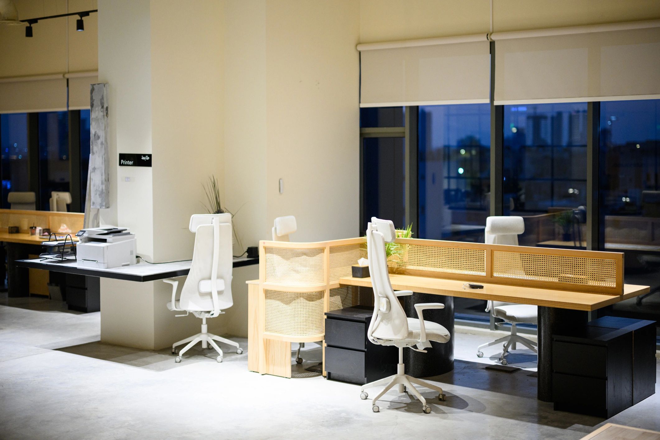 Modern creative workspace with desks and open space