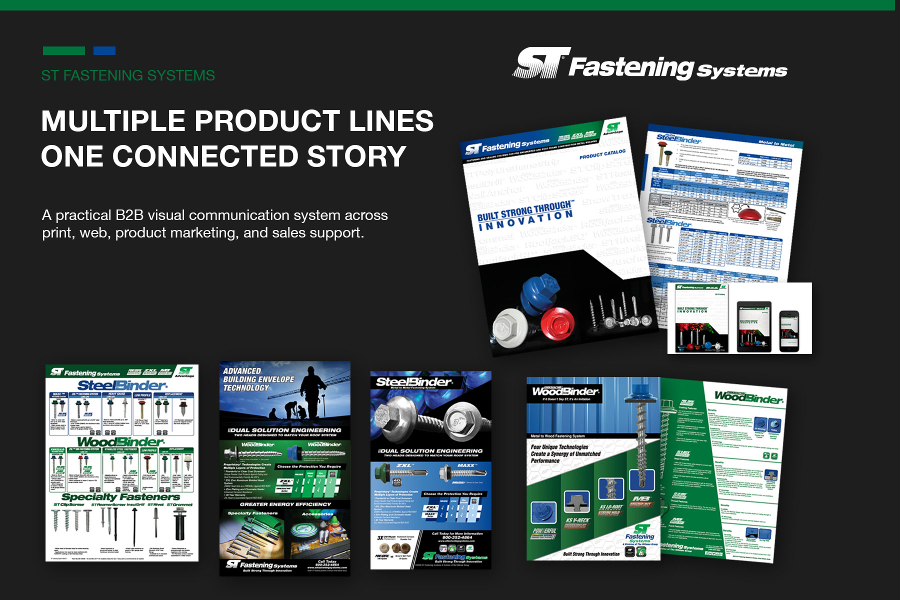 ST Fastening Systems brand and product communication system across print, digital, and display materials